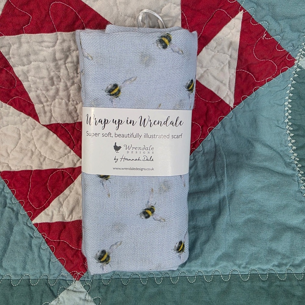 Wrendale Designs Illustrated Scarf Flight of the Bumblebee Blue One Size